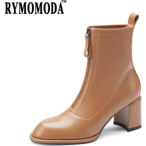 RYMOMODA Women Handmade Sheepskin Ankle Boots 2021 Zipper High Heel Geunine Leather Mid-Calf Boot Female Winter Big Size 41 42