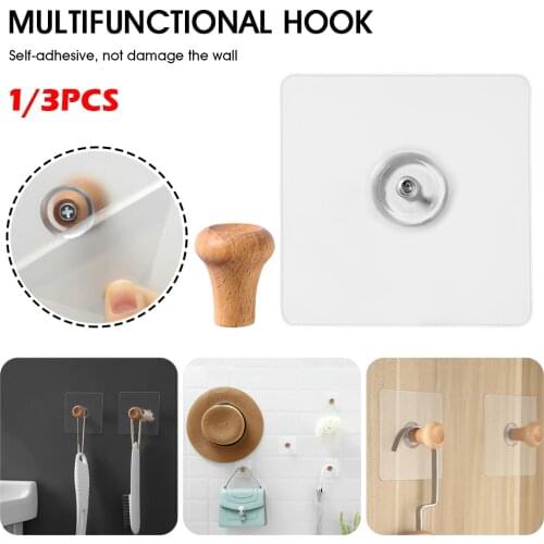 1/3pc PVC Strong Adhesive Nails Wall Poster Seamless Wall Hook Waterproof Durable Transparent Kitchen Bathroom Screw Hook Hanger
