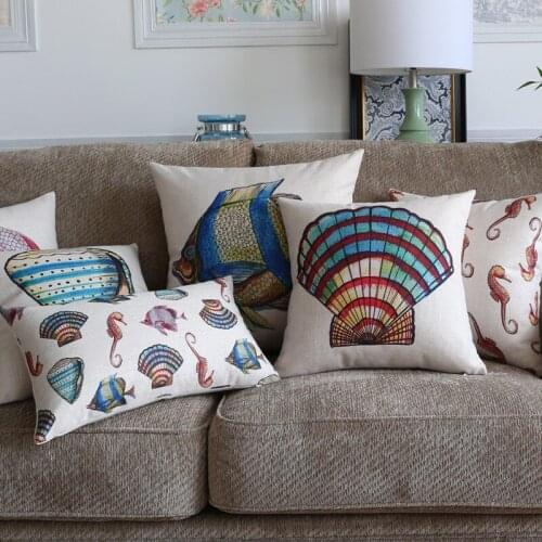 2016 Square colorful Home Cushion Decorative soft seat car Covers linen fishes sea scallop fresh suit cushion almohada N(460)