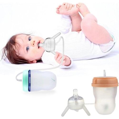 250ML Baby Infant Silicone BPA Free Milk Feeding Bottle With Long Straw & Seperated Nipple Water Bottle Handfree Feeding Bottle