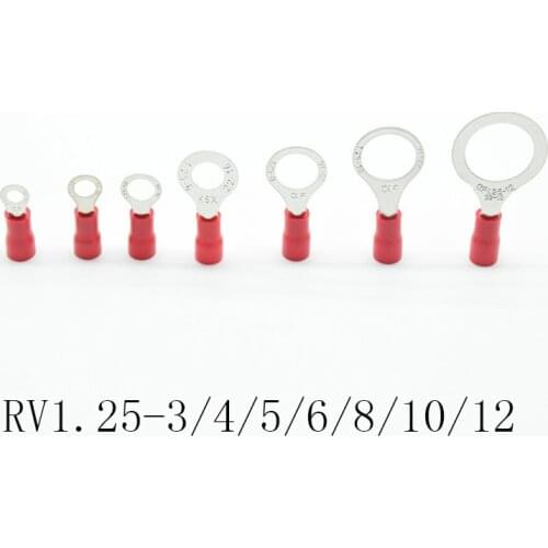 50pcs/2pcs red RV1.25- 3 4 5 6 8 10 12 Ring Insulated Wire Connector Electrical Crimp Terminal Cable Wire Connector AWG
