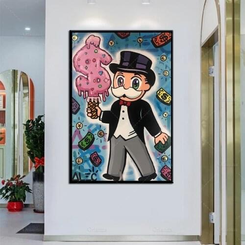 Abstract Graffiti Monopoly Holding Diamonds Ice Cream Wall Canvas Painting Home Decoration Art Prints Poster Modular Living Room