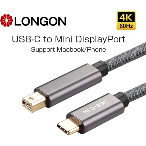 LONGON USB-C to Mini DisplayPort Adapter USB Type C (Thunderbolt 3) to Mini DP 4K 60 Cable Adapter for MacBook Pro iMac/iMac Pro