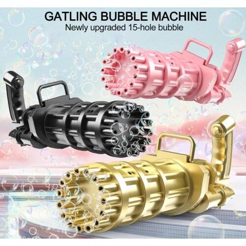 Gatling Bubble Machine 15-Hole Automatic Bubble Fan Combo Function Interactive Toy Summer Childrens Gun Gift Outdoor Toy