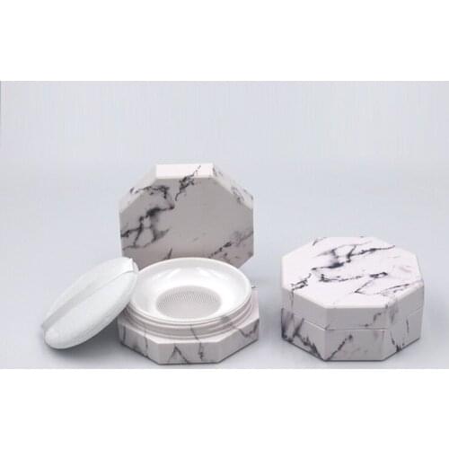 10 G 20 G Loose Powder Jar with Puff White Marble Octagonal Empty Cosmetic Packaging Plastic Loose Powder Container 25 pcs/lot