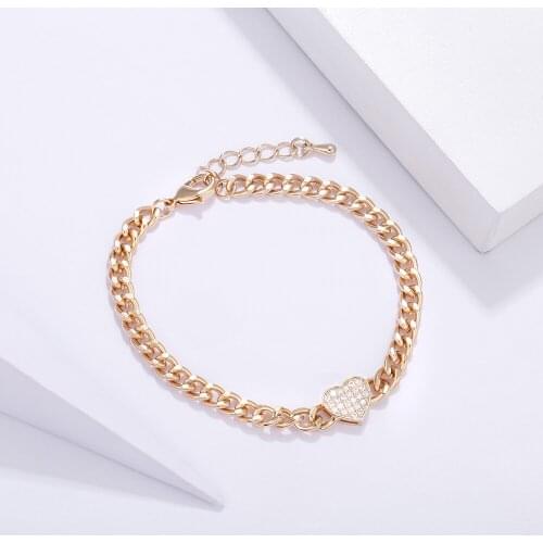 Gold Curb Cuban Link Chain Bracelet For Women Heart Star Queen Round Zircon Charms Bracelets Gilrs Party Jewelry Pulsera mujer