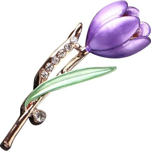 1PC Fashion Women Elegant Tulip Flower Brooch Pin Crystal Costume Jewelry Clothes Accessories Jewelry Gift Brooches For Wedding