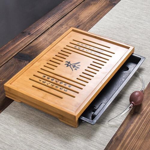 [GRANDNESS] Gongfu Tea Table KungFu Tea Set Natural Bamboo Tea Tray Serving Tray 43*28*5cm