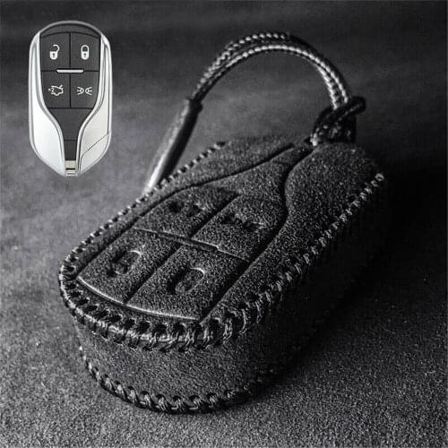 For Maserati Quattroporte Ghibli Levante 2017-2020 Suede Leather Remote Start Car Key Cover Case Shell Auto Accessories Holder