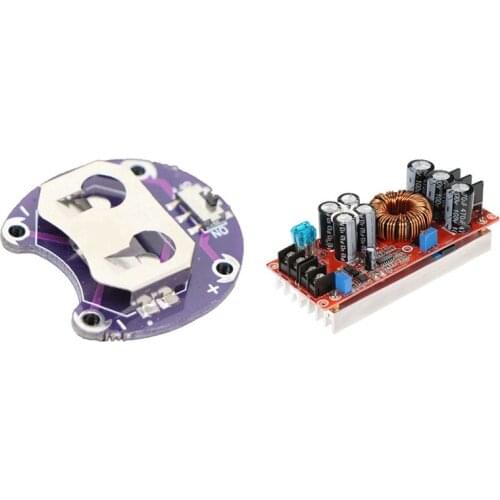 1 Pcs LilyPad Coin Cell Battery Holder CR2032 Battery Mount Module & 1 Pcs 1200W DC Converter Boost Power Supply Module