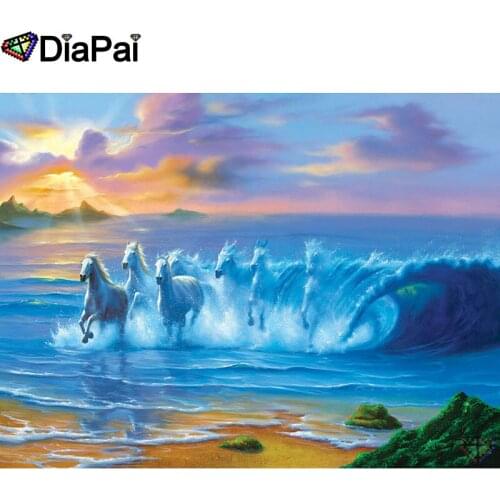 DIAPAI 5D DIY Diamond Painting 100% Full Square/Round Drill "Horse sunset sea" Diamond Embroidery Cross Stitch 3D Decor A21504
