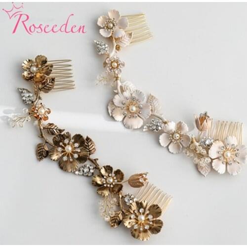 Antique Gold wedding Hair Comb Retro Style Metal Flower Bridal Headbands With Comb for party RE3823