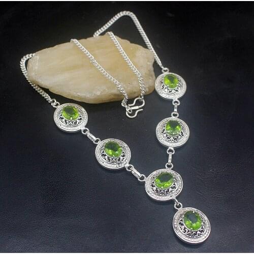 Hermosa Jewelry Hot Sale Amazing GreenTopaz Fashion Silver Color Chain Necklace for Women Ladies Gift 19 Inch FQ72