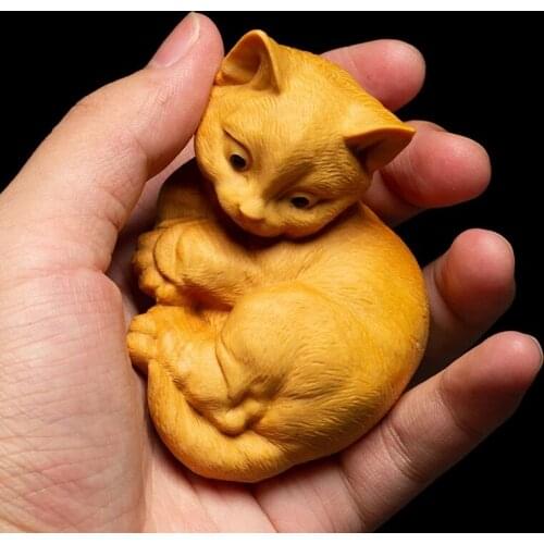Lovely Lucky Cat Wood cats statues toys carving crafts animals ornaments cat Animal Gift Decoration