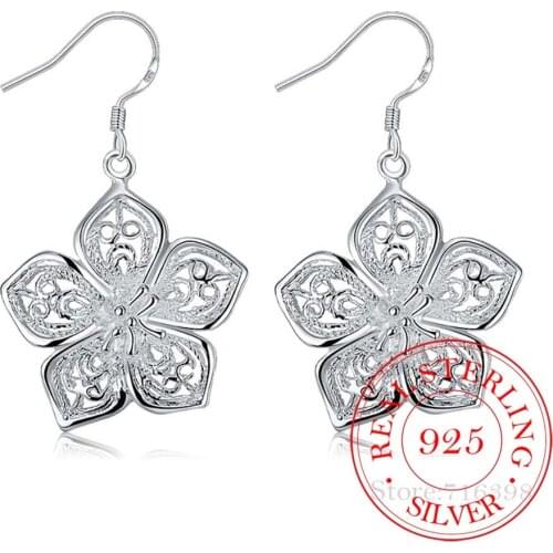 Korean 100% 925 Sterling Silver Hollow Flower Vintage Long Drop Dangle Earrings For Women 2020 Engagement Wedding Jewelry Gift