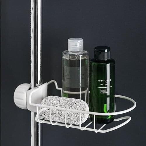 Bathroom Shower Gel Storage Basket with Hook Function Kitchen Sink Sponge Drain Rack Golden Iron Faucet Rack Free Punching