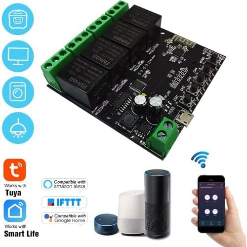 4CH Tuya WiFi Switch WiFi Switch Module 4 Relay Board USB DC5V/7-32V Wireless Relay Module APP Remote Control Alexa Google Home