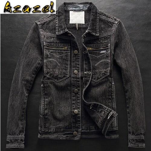 Fashion Men Automotive Jean Jackets Plus Size 3XL Mens Bomber Denim Jacket Coats Black Color Mens Overcoats European Style A145