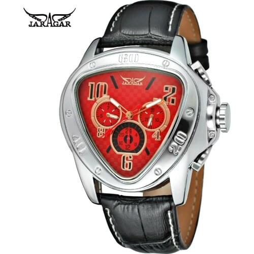 JARAGAR Men Military Sports Geometric Triangle Design Genuine Leather Strap Mechanical Watch Brand Luxury Automatic Wrist Watch
