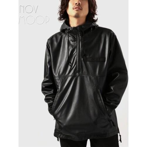 Novmoop genuine leather sheepskin unisex wear hooded sweater coat super high end japanese style Pull en cuir LT3416