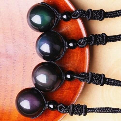Natural Obsidian Mens And Womens Transfer Beads Pendant Double Color Single Bead Knitting Rope Crystal Sweater Necklace