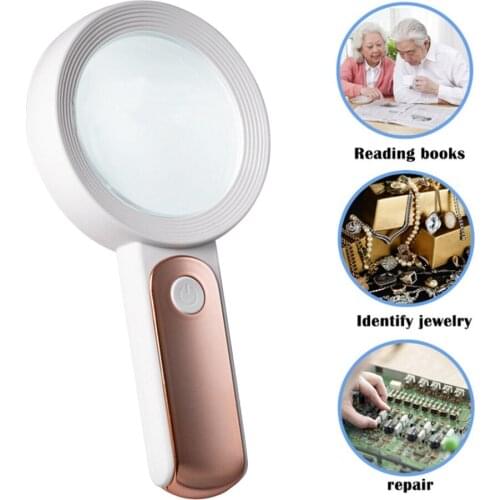 30x Handheld Illuminated Optical Magnifying Glass Loupe with 18 LED Lights Portable Backlight Magnifier Glasses for Reading