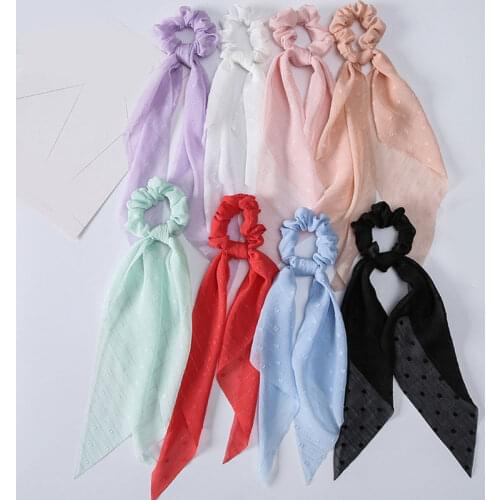 Korea Long Ribbon Hair Scrunchies Solid Color Pontail Hair Scarf For Women Streamer Elastic Hair Rubber Bands Hair Accessories