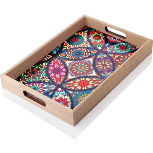 Tile Pattern Embroidered on Wood Luxury Tray
