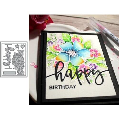 Happy Word Flower Decoration Frame Metal Cutting Dies New 2020 Scrapbook Die Cuts Diy Scrapbooking Photo Album Paper Cards