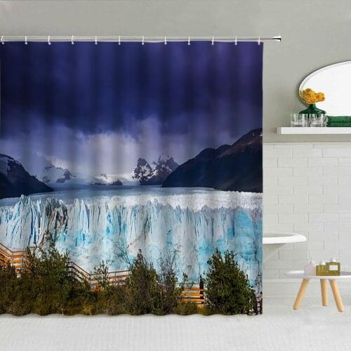 Natural Scenery Woods Blue Sky Flower Sea Stones Shower Curtain Fabric High Quality Bathroom Decor Cloth Curtains With Hooks