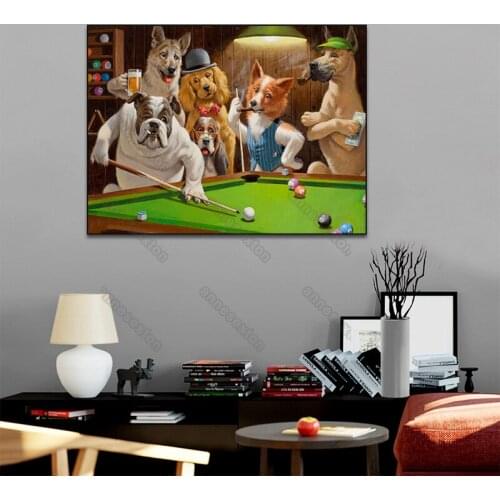 Modern Canvas Painting Poster and Print Animals Picture Dog Playing Billiards for Home Room Living Room Gallery Wall Decoration