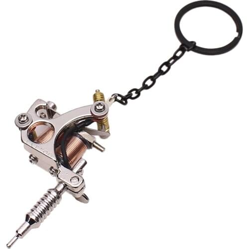 Alloy Tattoo Machine Necklace Key Chain Mini Tattooing Machine Necklace Pendant Silver B