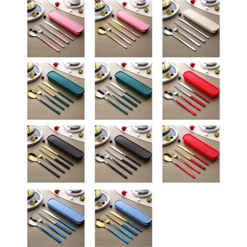 4 Pcs/ Set Dinnerware Stainless Steel Eco-friendly Spoon Fork Knife Chopsticks Travel Metal Cutlery Set 2021