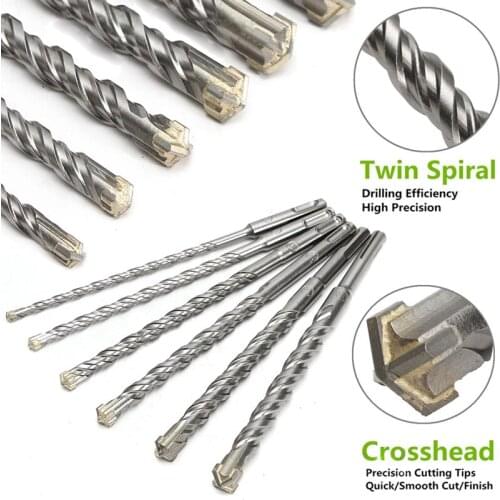 1pcs 210cm 6/8/10/12/14/16mm SDS Plus Crosshead Twin spiral Hammer Drill Bits