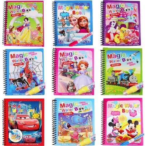 Disney Montessori Magic Water Drawing Book Frozen Mickey Elsa Doodle Magic Pen Painting Drawing Board Kids Toys Birthday Gift