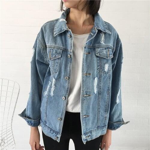 2019 Women Denim Jacket Women Spring Autumn Frayed Denim Jacket For Women Jeans Jacket Women Denim Coat loose fit casual style