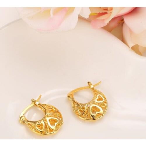 2pairs Wholesale Vintage Small Golden Round Women Hollow Hoop Earrings Wedding Gold heart Earrings grils charms jewelry