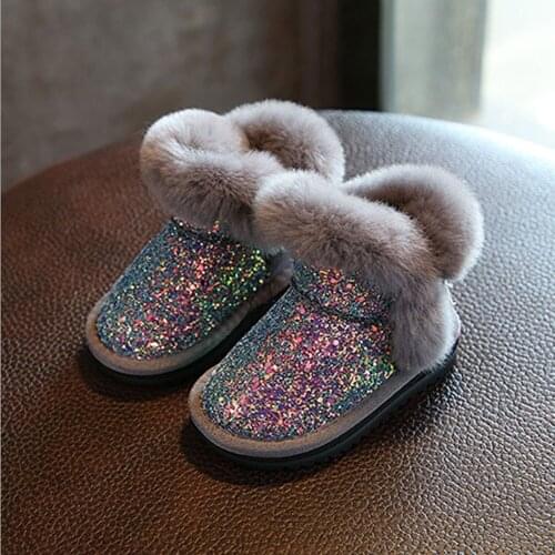 Baby Girls Snow Boots Sparkly Iridescent Flat Shoes for Kids Plush Warm Winter Shoes Christmas Rainbow Cotton 2t