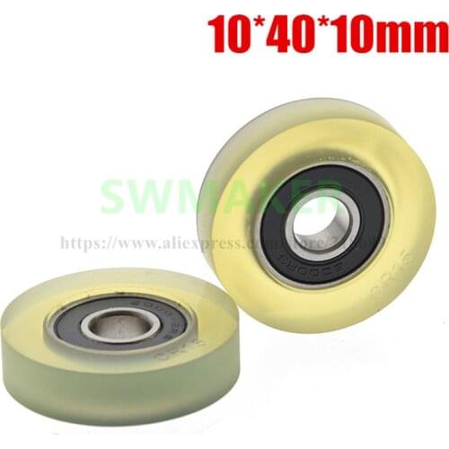 1pcs 10*40*10mm 6000RS glue coating, polyurethane roller, plane press wheel, silent transmission, roll pulley with soft rubber