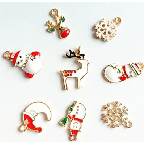 10pcs Lovely Christmas SeriesSnowflake Elk Alloy Enamel Charms Snowman Pendants Bracelets Hair DIY Jewelry Accessory Gifts FX505
