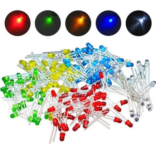 100pcs 3mm 5mm LED Light White Yellow Red Green Blue Assorted Kit DIY LEDs Set electronic diy kit