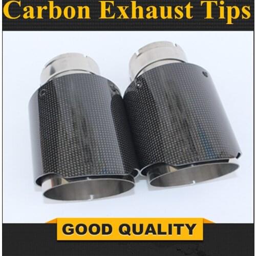 2PCS 63mm Inlet 101mm Outlet Glossy Carbon Fiber + 304 Stainless Steel Universal Exhaust Pipe Tip Car Exhaust Muffler Tip