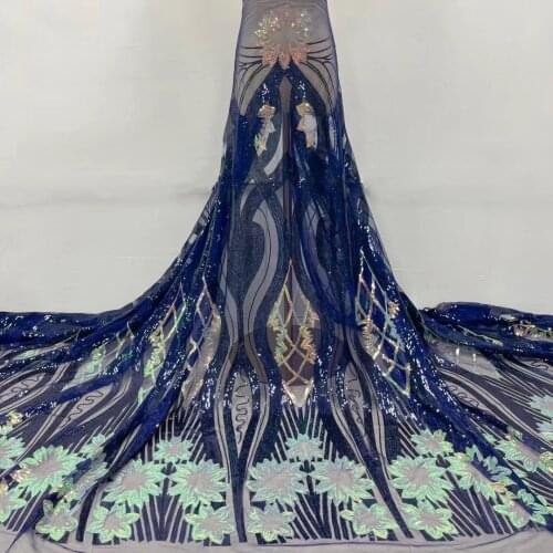 2021 High Quality Sequence French Nigerian Sequins Net African Tulle Mesh Lace Fabric For Dress 5 Yards/Lot YL0610
