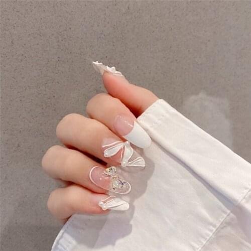 24pcs French Ribbon French White Bridal Wear Disassembled Nail Finished Fake Nail Patch Full Cover Manicure Beauty Tools