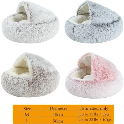 40/50/65 Cm New Pet Dog Cat Round Plush Bed Semi-Enclosed Nest for Deep Sleep Comfort In Winter Little Mat Basket