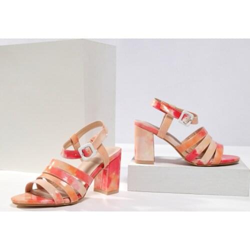 Summer Shoes Women Sandal High Fashion High Heeled Shoes Women Rainbow Color Thick Heeled Shoes