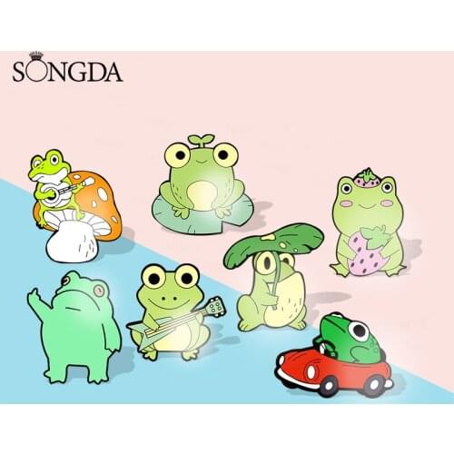 New Popular Cute Frog Acrylic Brooches Cartoon Green Animal Lapel Pins Funny Badge Unisex Jewelry Accessories Gift