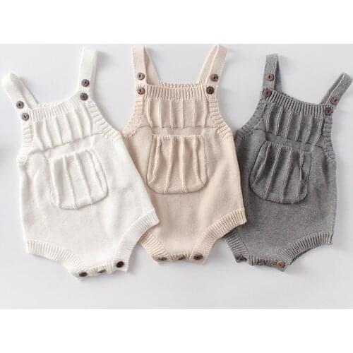 Baby Rompers Solid color pocket Sleeveless Knitted Jumpsuit Newborn Boys Girls Romper Outfits Clothes Spring Autumn 0-24M