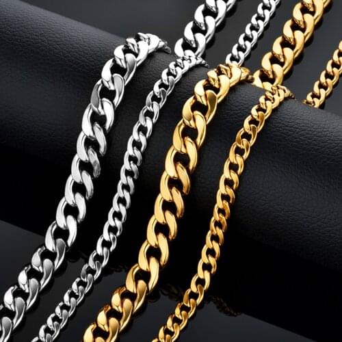 Long Necklace for Women Men 3/7/12MM Small Gold Curb Cuban Link Chain Gold Necklace Mens Woman Jewelry Gifts