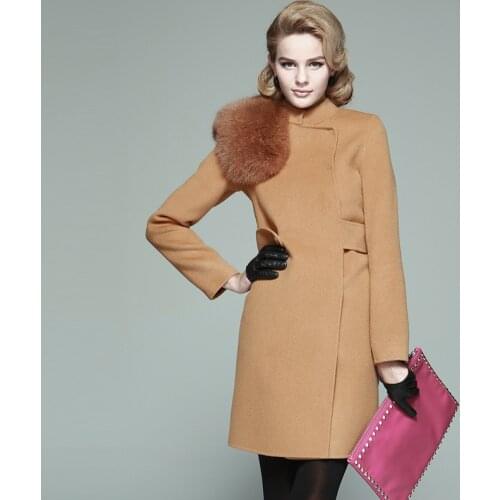 Fox Hair Double Face Cashmere Overcoat Womens French Design Slim Coat For Celebrities In Autumn And Winter